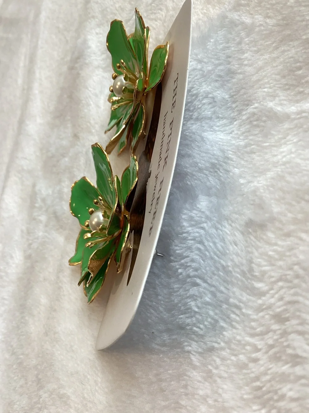Anthropologie Pink Reef Handpainted Earrings New Green Flowers Pearl